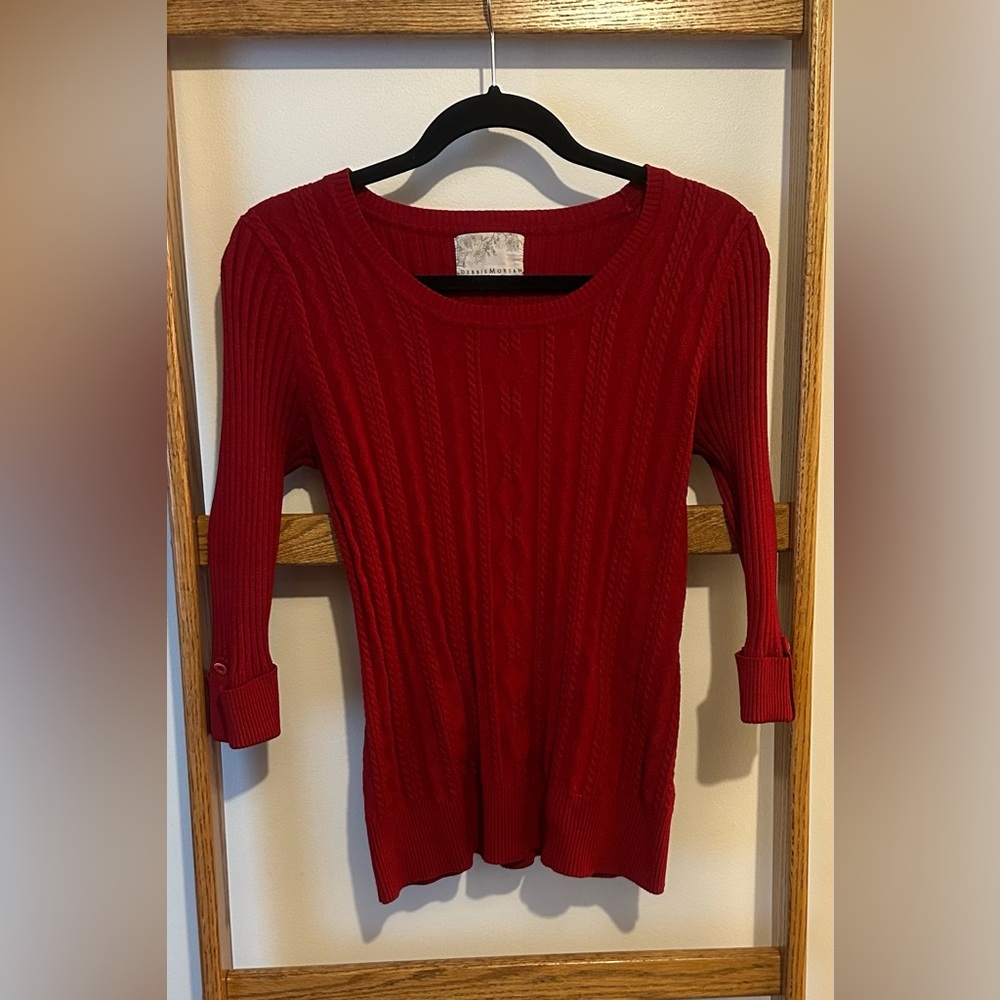 Red Debbie Morgan Sweater With Cropped Sleeves